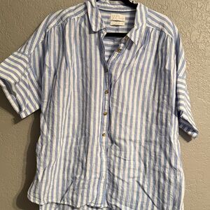 J.Crew Early 2000s women's Relaxed Fit Blue White Striped Button Up L